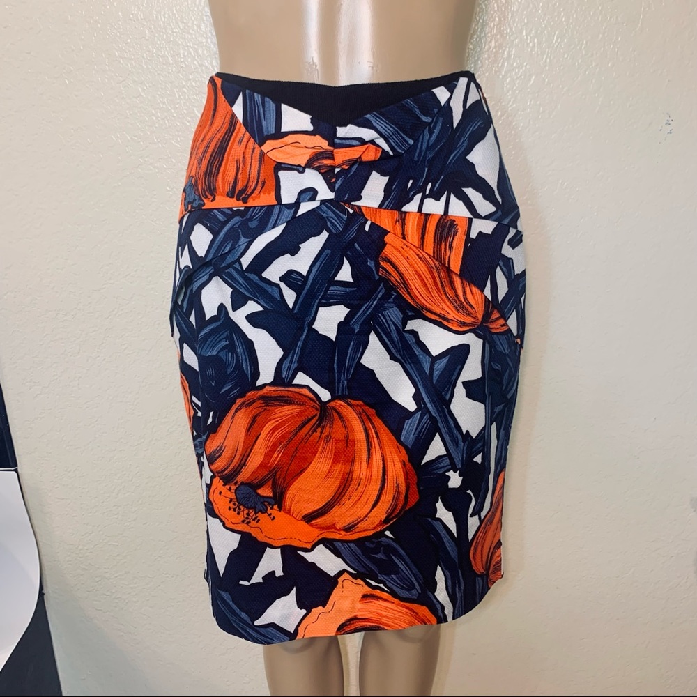 Moulinette Soeurs Anthropologie Lined Poppy Print Pencil Skirt Sz 4 Pleated